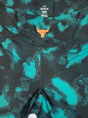 Under Armour Project Rock Compression Leggings 2X Teal Black Print Athletic Gym